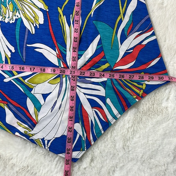 CLARA SUN WOO Kerchief Angle Hem Tunic Top Size XL Floral Print Stretch USA Made - Picture 9 of 16